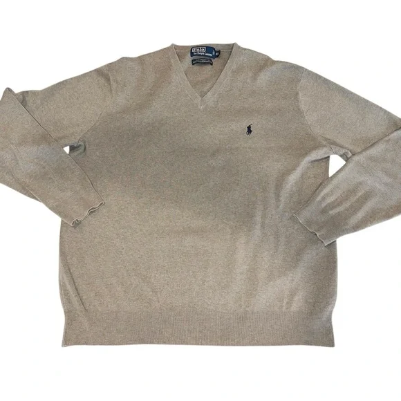 Polo Ralph Lauren Pima Cotton V-Neck Sweater Mens Gray Pullover Sweatshirt XL - Picture 4 of 6